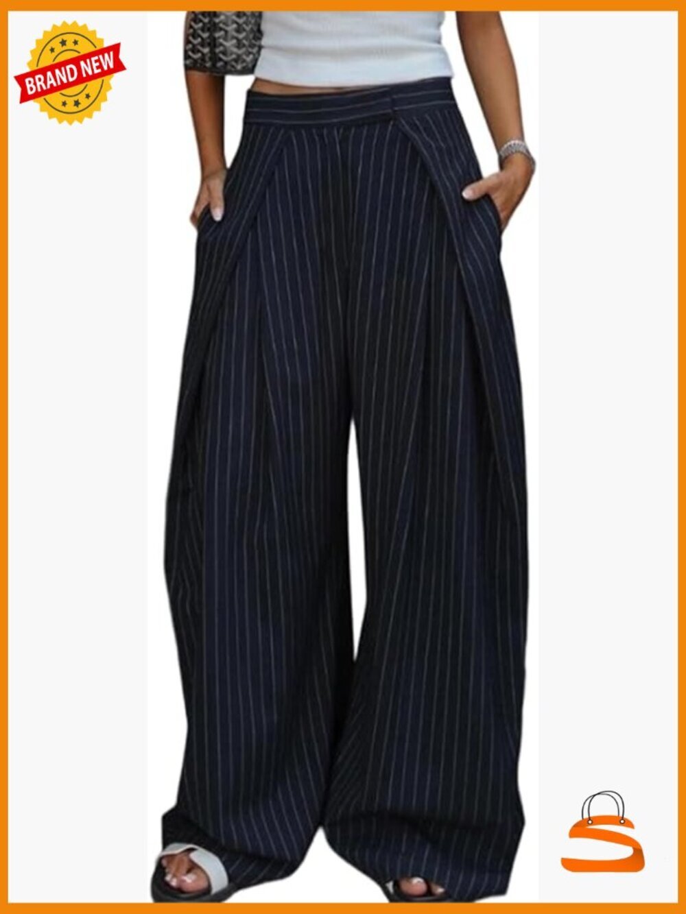 High Waisted Wide Leg Pleated Dress Pants with Pockets
